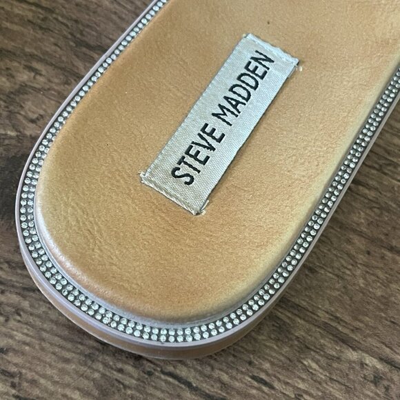 Steve Madden Womens Vanilly Sandal Sz 10 Silver Crystal Slip On Slide Bling Glam - Picture 9 of 13